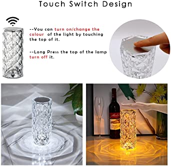 16-Color Diamond Rose Crystal Touch Lamp