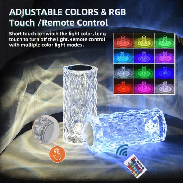 16-Color Diamond Rose Crystal Touch Lamp