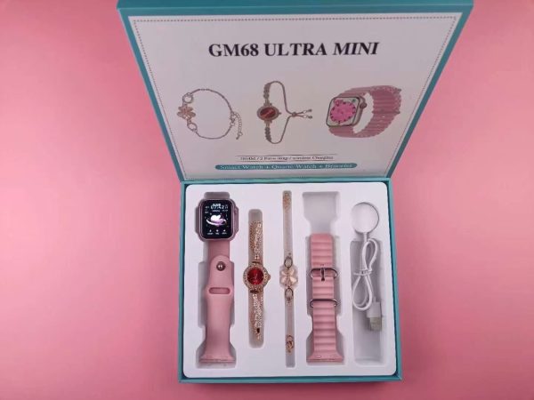 GM68 Ultra Mini Smartwatch + Quartz Bracelet Watch Combo