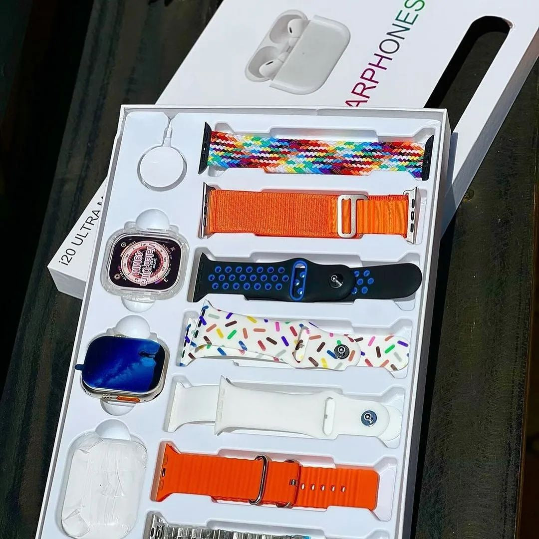 I20 Ultra Max Suit Smart Watch 10-in-1 Box – 2.3” HD Display, 7 Straps