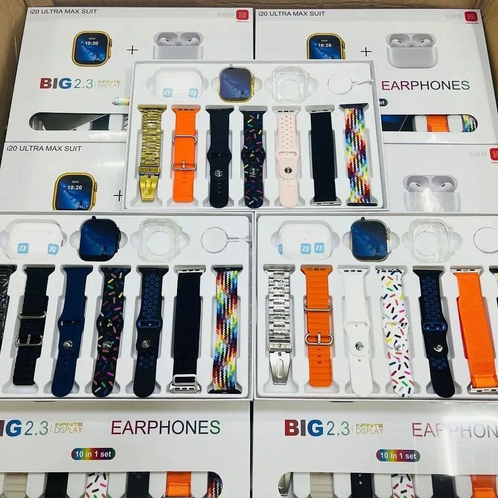 I20 Ultra Max Suit Smart Watch 10-in-1 Box – 2.3” HD Display, 7 Straps