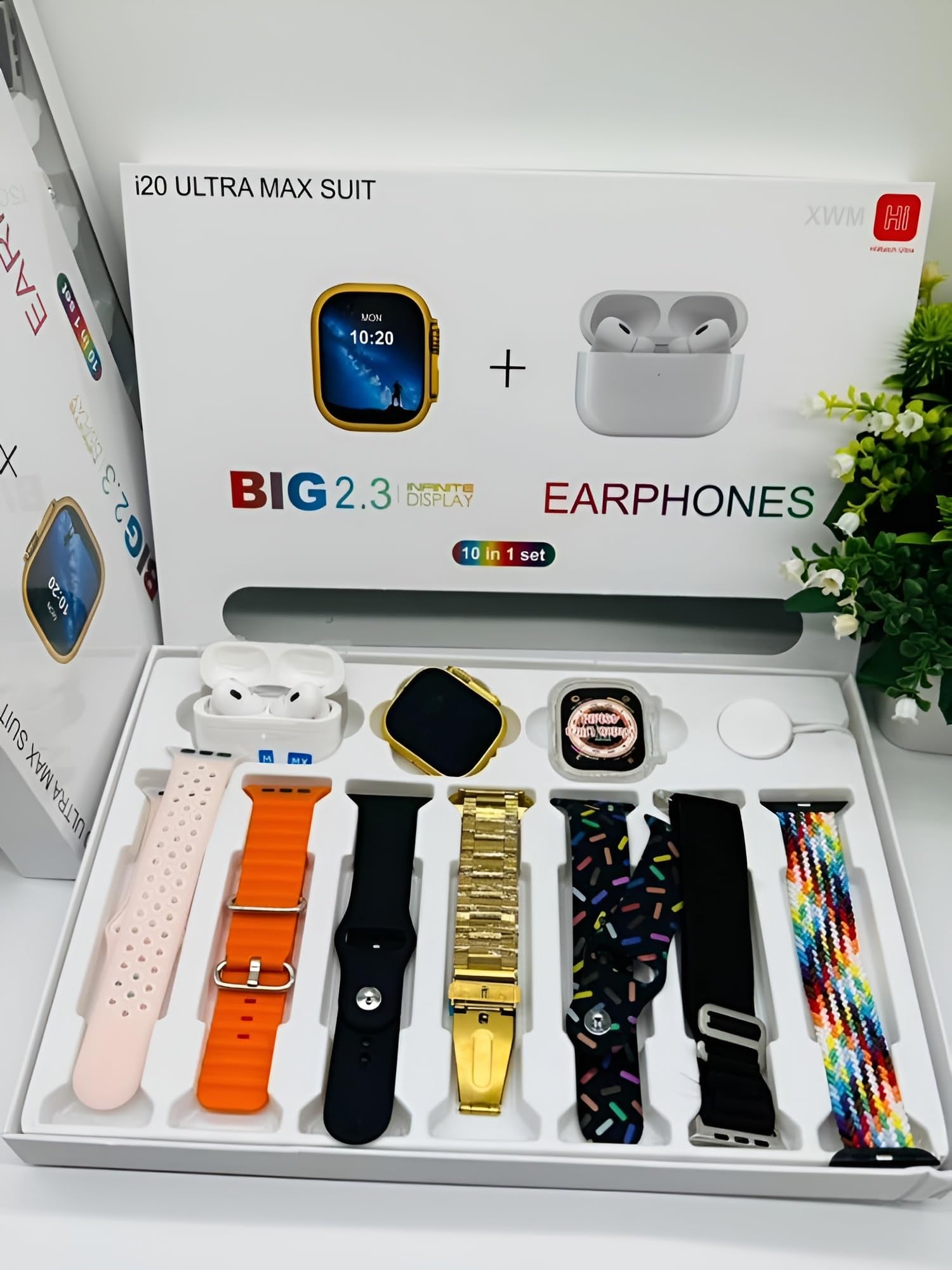 I20 Ultra Max Suit Smart Watch 10-in-1 Box – 2.3” HD Display, 7 Straps
