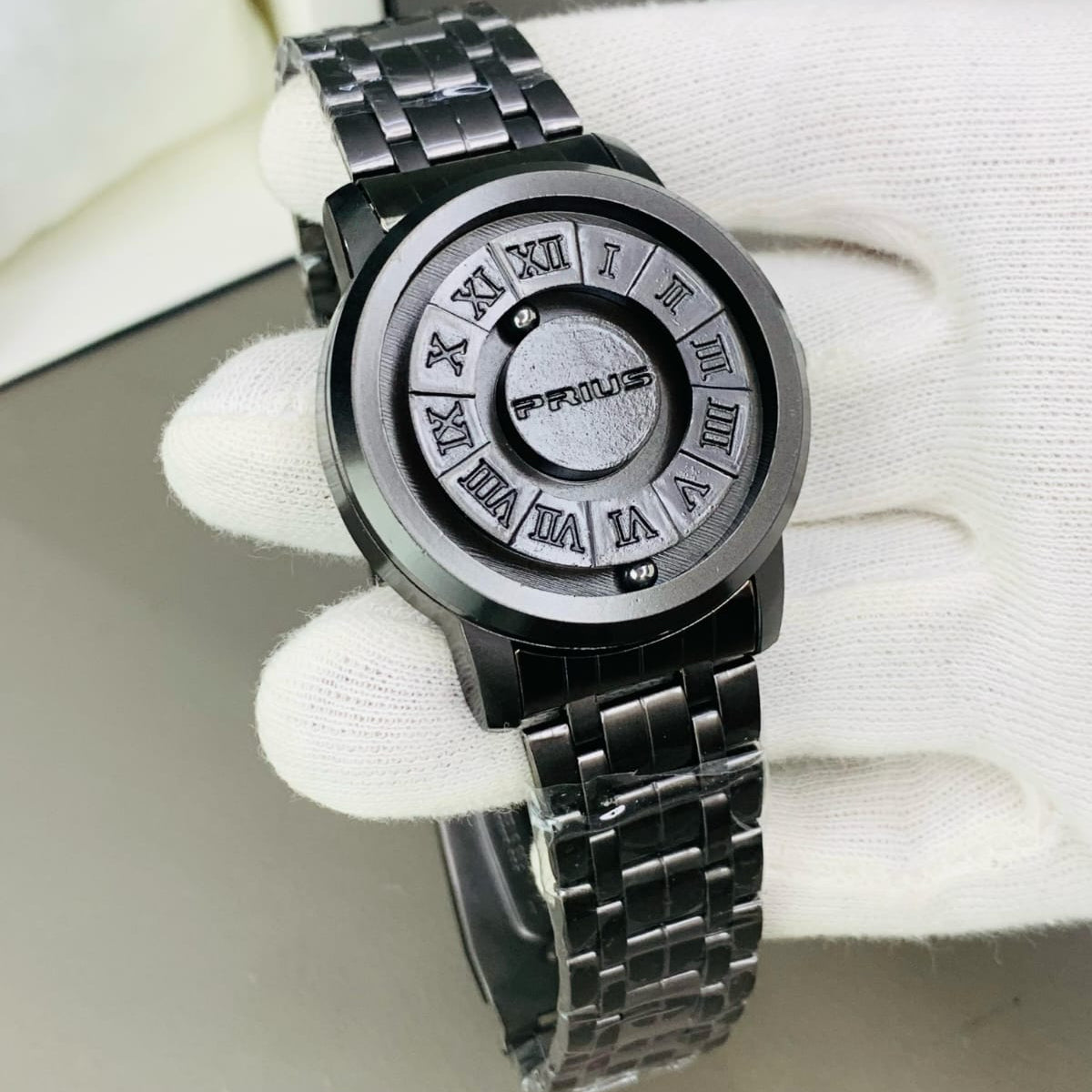 Black Stainless Steel Magnetic Ball Watch Modern Minimalist Design, Durable Build