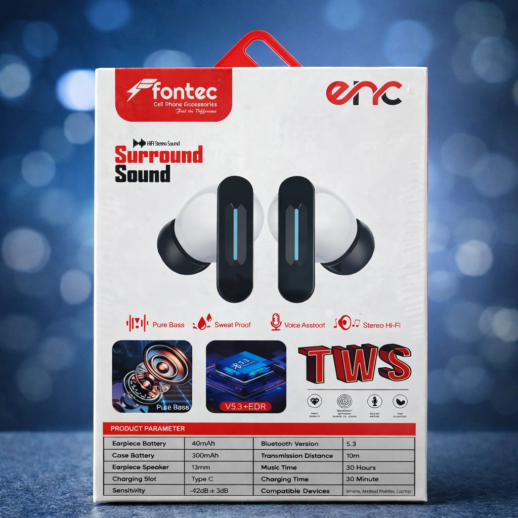 Fontec Winner True Wireless Earbuds – Bluetooth 5.3 Gaming Earbuds with ENC Noise Reduction, RGB Lights & 30H Playtime (White)