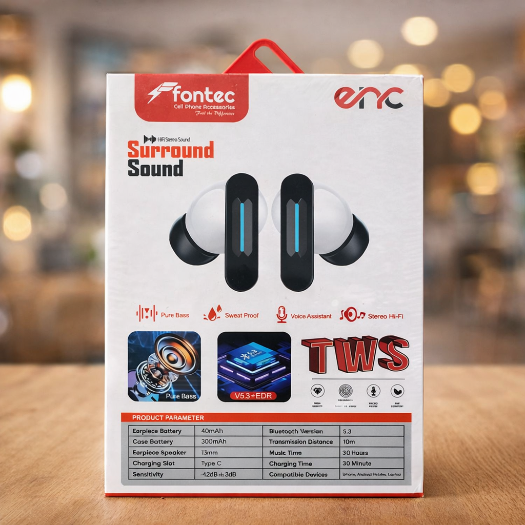 Fontec Winner True Wireless Earbuds – Bluetooth 5.3 Gaming Earbuds with ENC Noise Reduction, RGB Lights & 30H Playtime (White)