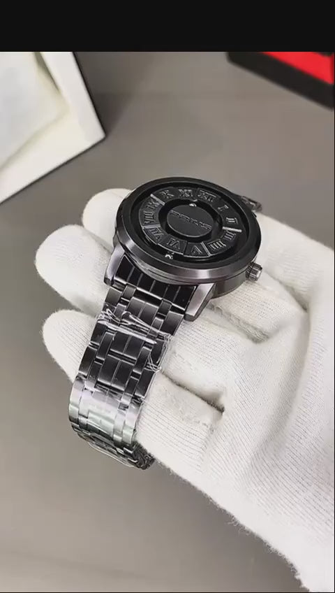 Black Stainless Steel Magnetic Ball Watch Modern Minimalist Design, Durable Build